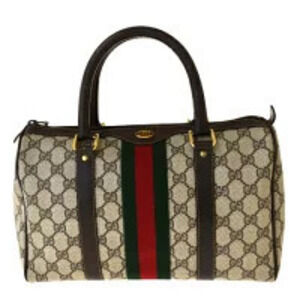 Gucci Sherry Handbag Boston Bag GG Brown Green Red Leather